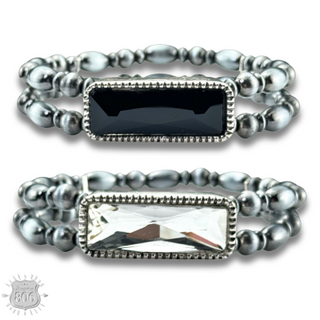 Burnished silver bead rhinestone bracelet