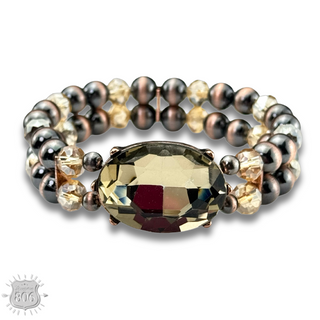 Burnished bead and rhinestone bracelet