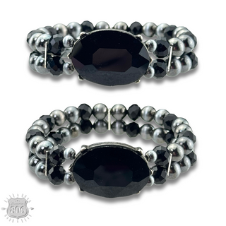 Burnished bead and rhinestone bracelet