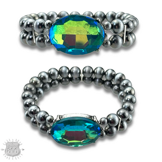 Burnished bead and rhinestone bracelet