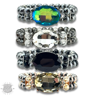 Burnished bead and rhinestone bracelet