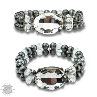 Burnished bead and rhinestone bracelet