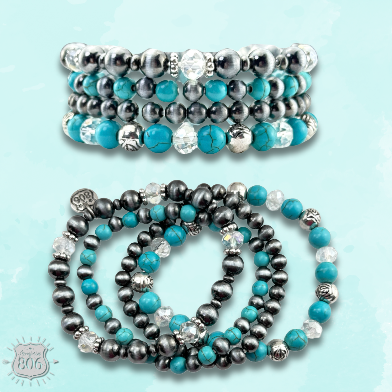Silver and turquoise bracelet set
