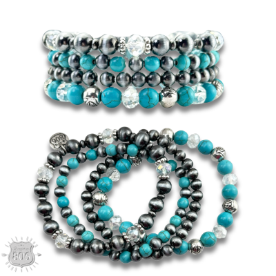 Silver and turquoise bracelet set