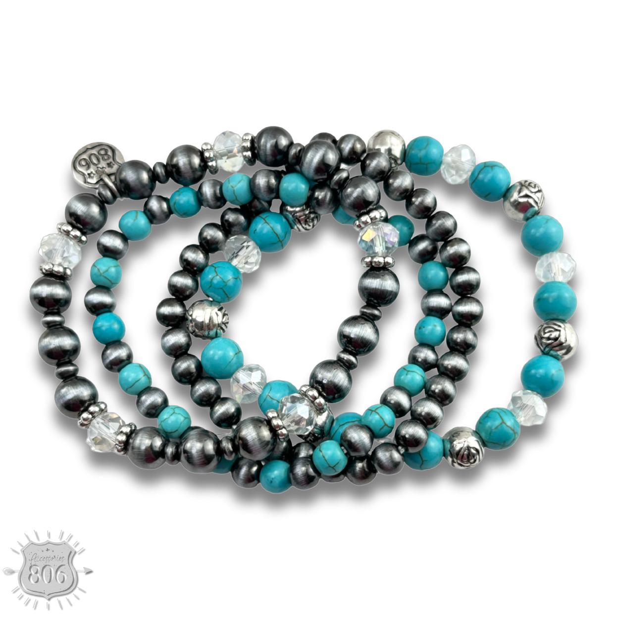 Silver and turquoise bracelet set