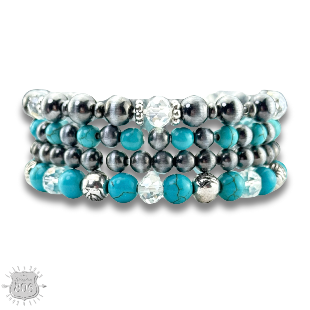 Silver and turquoise bracelet set