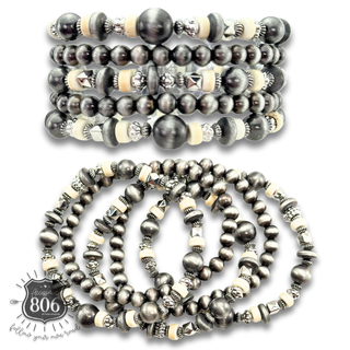 Silver mixed bead bracelet set