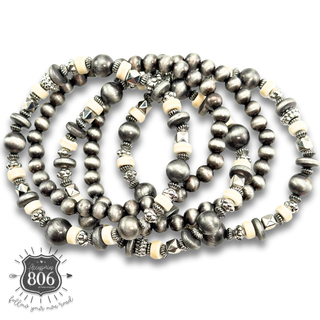 Silver mixed bead bracelet set