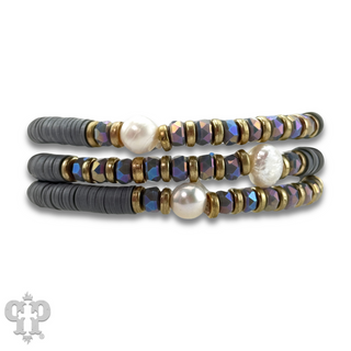 Gray and pearl bead bracelet set