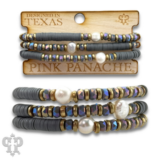 Gray and pearl bead bracelet set