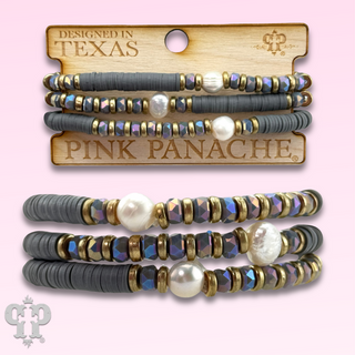 Gray and pearl bead bracelet set
