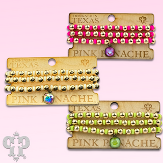 Three strand rubber bead bracelet set, Austrian crystal