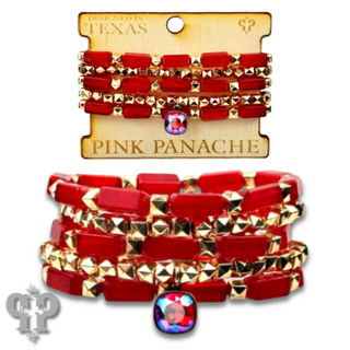 Red square tube acrylic bead stacked bracelet