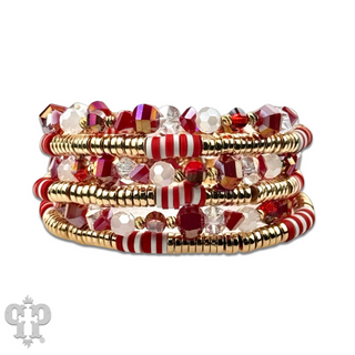 Red faceted and gold disc bead stacked bracelet set