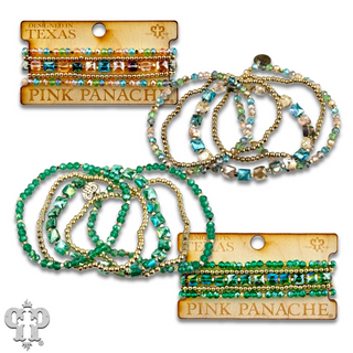 Square and round faceted bead bracelet stack