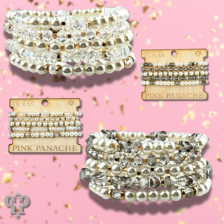 Pearl and faceted bead bracelet stack