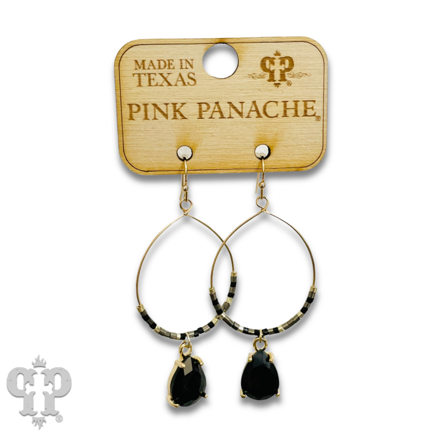 Rhinestone charm on beaded circle earring