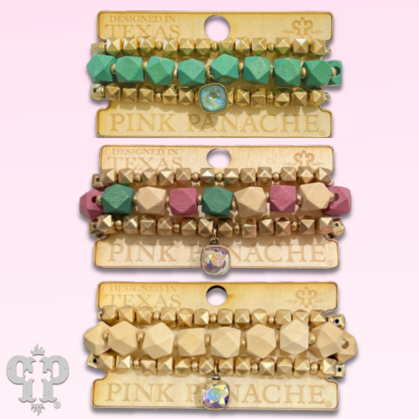 Color and gold bead bracelet set with Austrian crystal