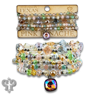 Spring multi-color bead bracelet with Austrian crystal charm