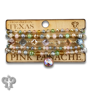 Spring multi-color bead bracelet with Austrian crystal charm