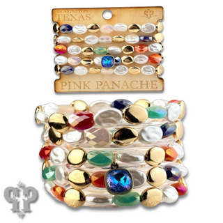 Glass and acrylic bracelet set with Austrian crystal charm