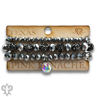 Pave ball and glossy glass bead bracelet with Austrian crystal