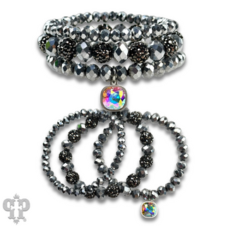 Pave ball and glossy glass bead bracelet with Austrian crystal