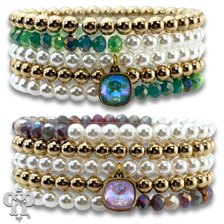 Mixed bead bracelet set with Austrian crystal