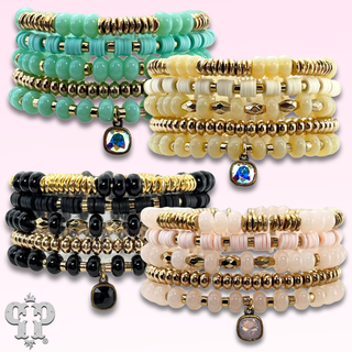 Five strand mixed shape bracelet set with Austrian crystal