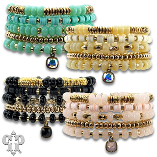 Five strand mixed shape bracelet set with Austrian crystal