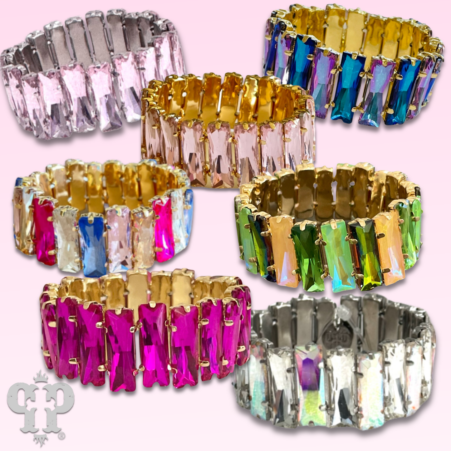 Faceted rectangle rhinestone stretch bracelet