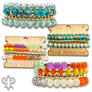 Faceted and smooth round bead bracelet set