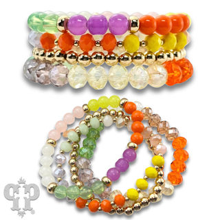 Faceted and smooth round bead bracelet set