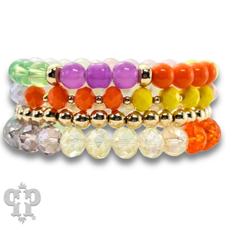 Faceted and smooth round bead bracelet set