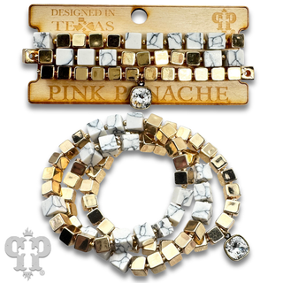 Square stone and gold bead bracelet set with Austrian crystal - LC