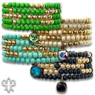 Round wood bead bracelet set, Austrian crystal