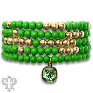 Round wood bead bracelet set, Austrian crystal