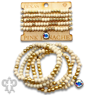 Round wood bead bracelet set, Austrian crystal