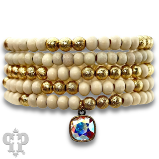 Round wood bead bracelet set, Austrian crystal