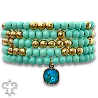 Round wood bead bracelet set, Austrian crystal