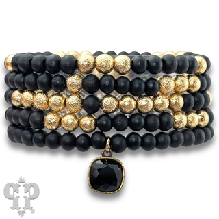 Round wood bead bracelet set, Austrian crystal