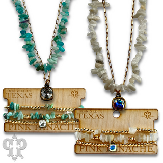 Chunky stone chip necklace with Austrian crystal