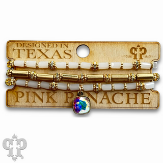 Three strand tube and rhinestone bead bracelet with Austrian crystal