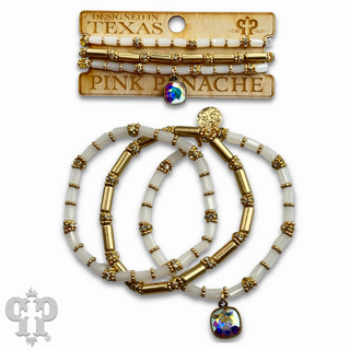 Three strand tube and rhinestone bead bracelet with Austrian crystal