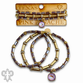 Three strand tube and rhinestone bead bracelet with Austrian crystal