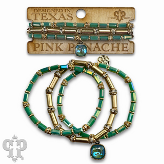 Three strand tube and rhinestone bead bracelet with Austrian crystal