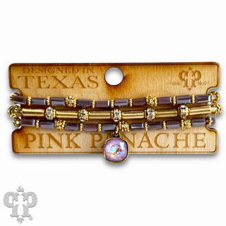 Three strand tube and rhinestone bead bracelet with Austrian crystal