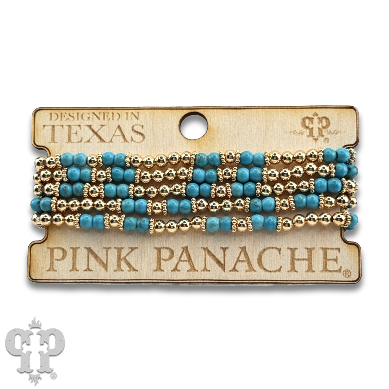 Gold and turquoise bead five strand bracelet