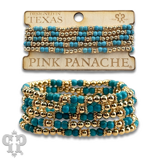 Gold and turquoise bead five strand bracelet