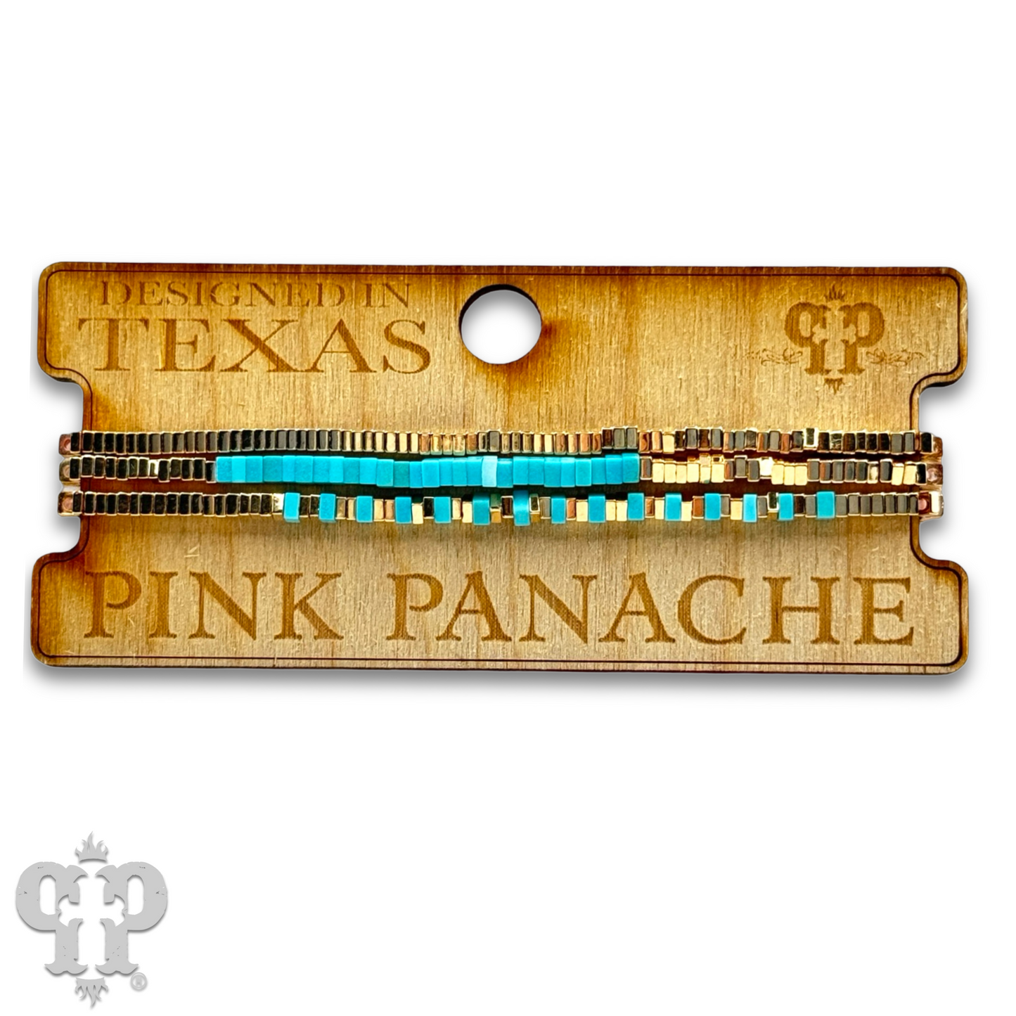 Gold and turquoise square bead bracelet